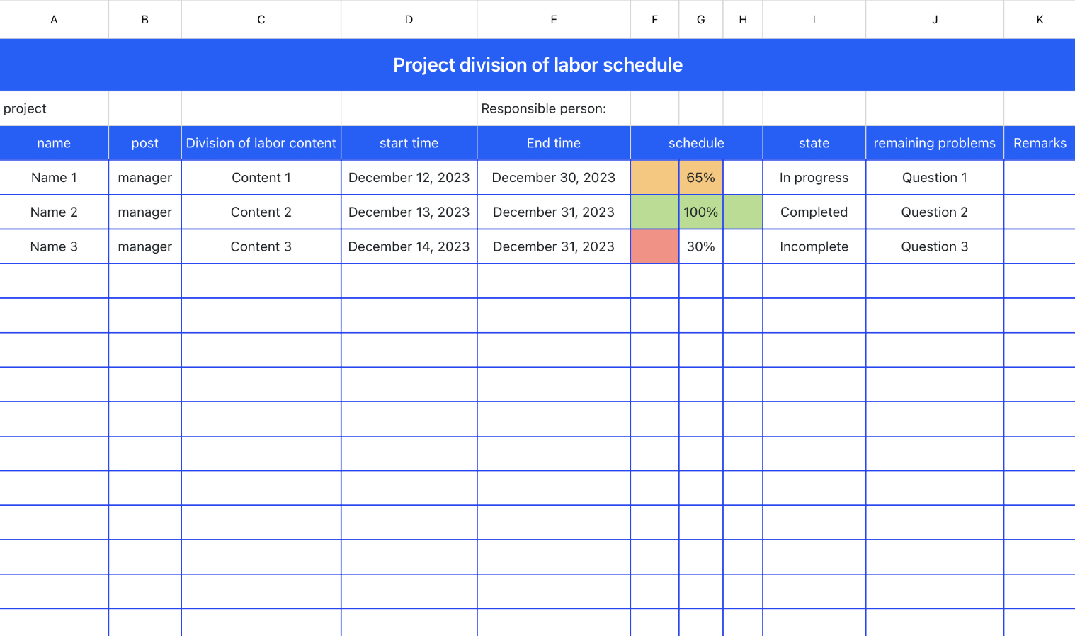 Project division of labor schedule 1